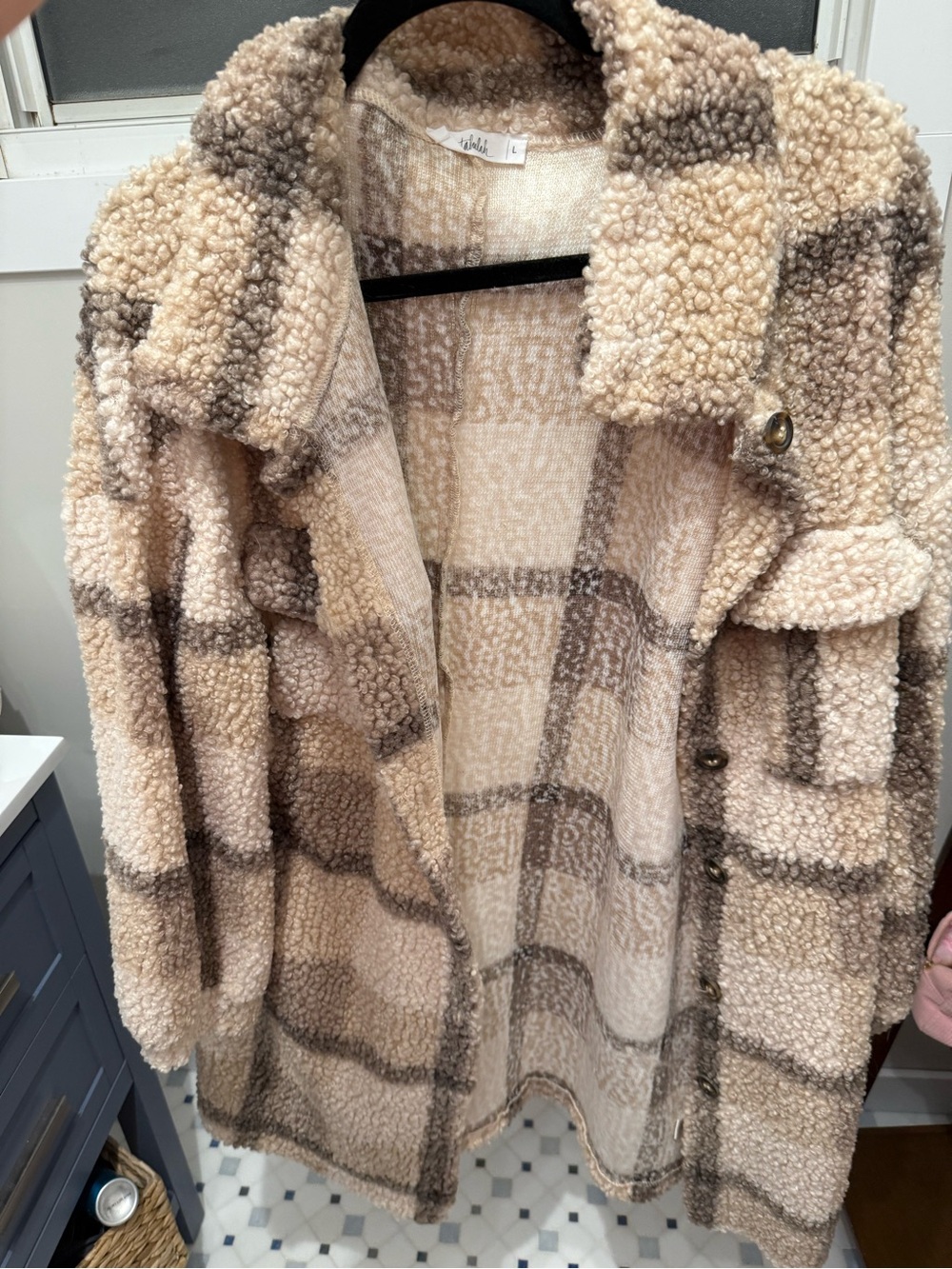 TALULAH Cream and Taupe Plaid Teddy Jacket